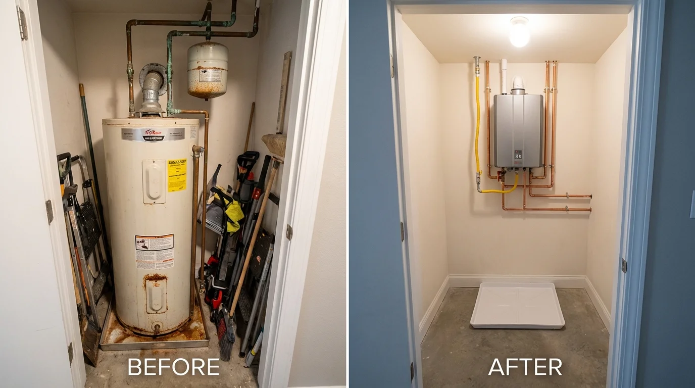 Tank water heater versus wall-mounted tankless unit comparison for Fulton, NY homeowners